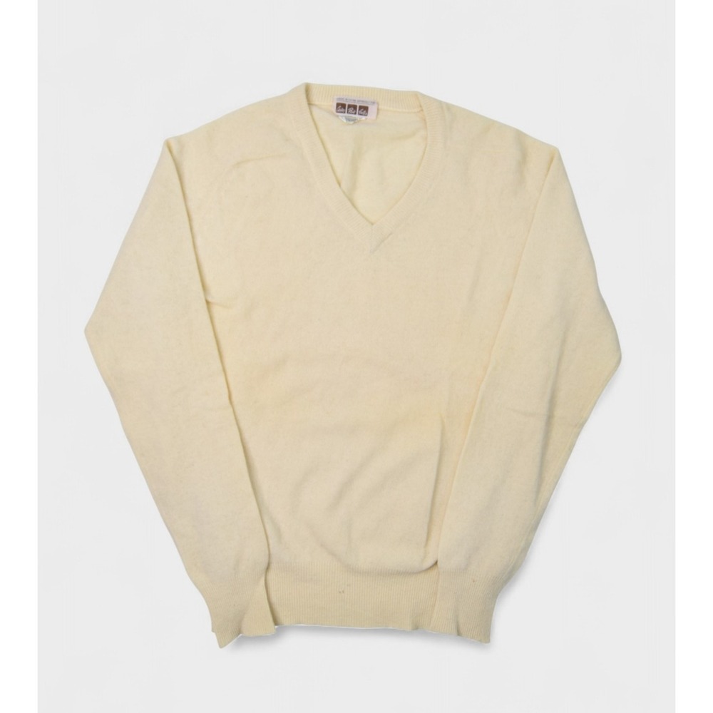 Vintage Carson Pirie Scott Ivory Lambswool V Neck Pullover Sweater Womens Small